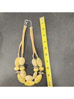 Boho Multi Strand Statement Necklace Faux Stone Beads Suede Cord Silver Tone